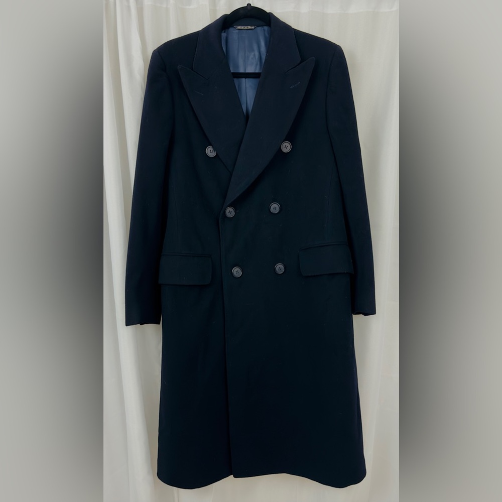 Ermenegildo Zegna tessuto- Dark Navy Blue Double Breasted Wool Dress Coat Medium